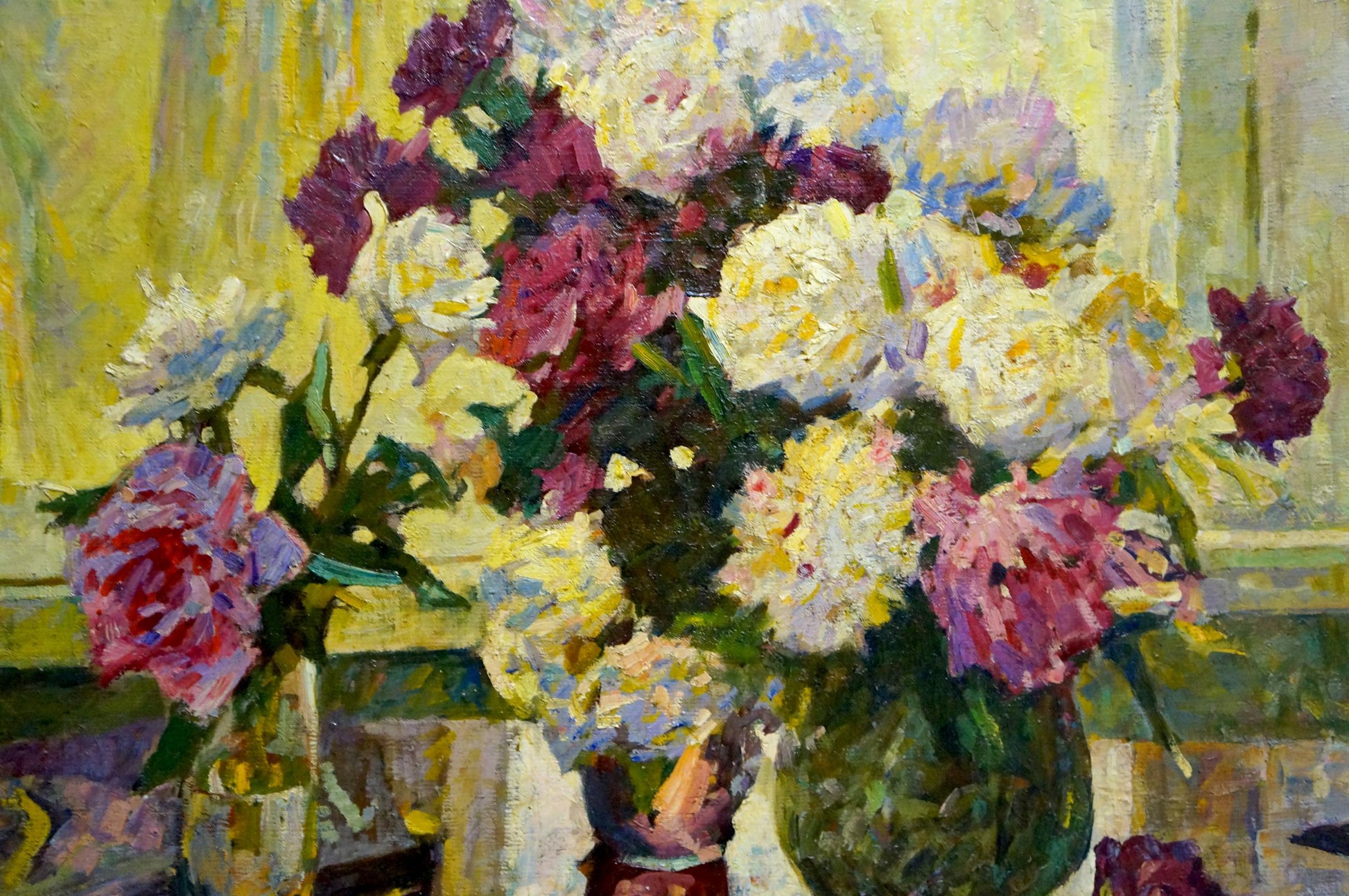 Oil painting of vibrant peonies by Logvinyuk Alexander Semenovich