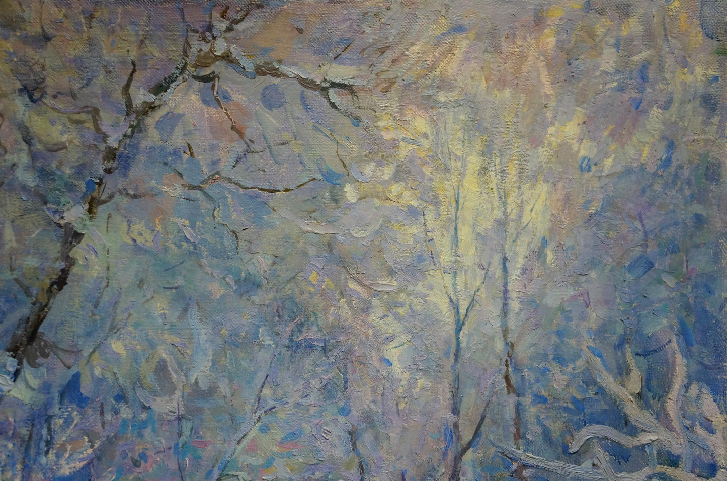 Impressionistic oil painting of winter landscape bare branches by Sabadysh Petr Evlampievich