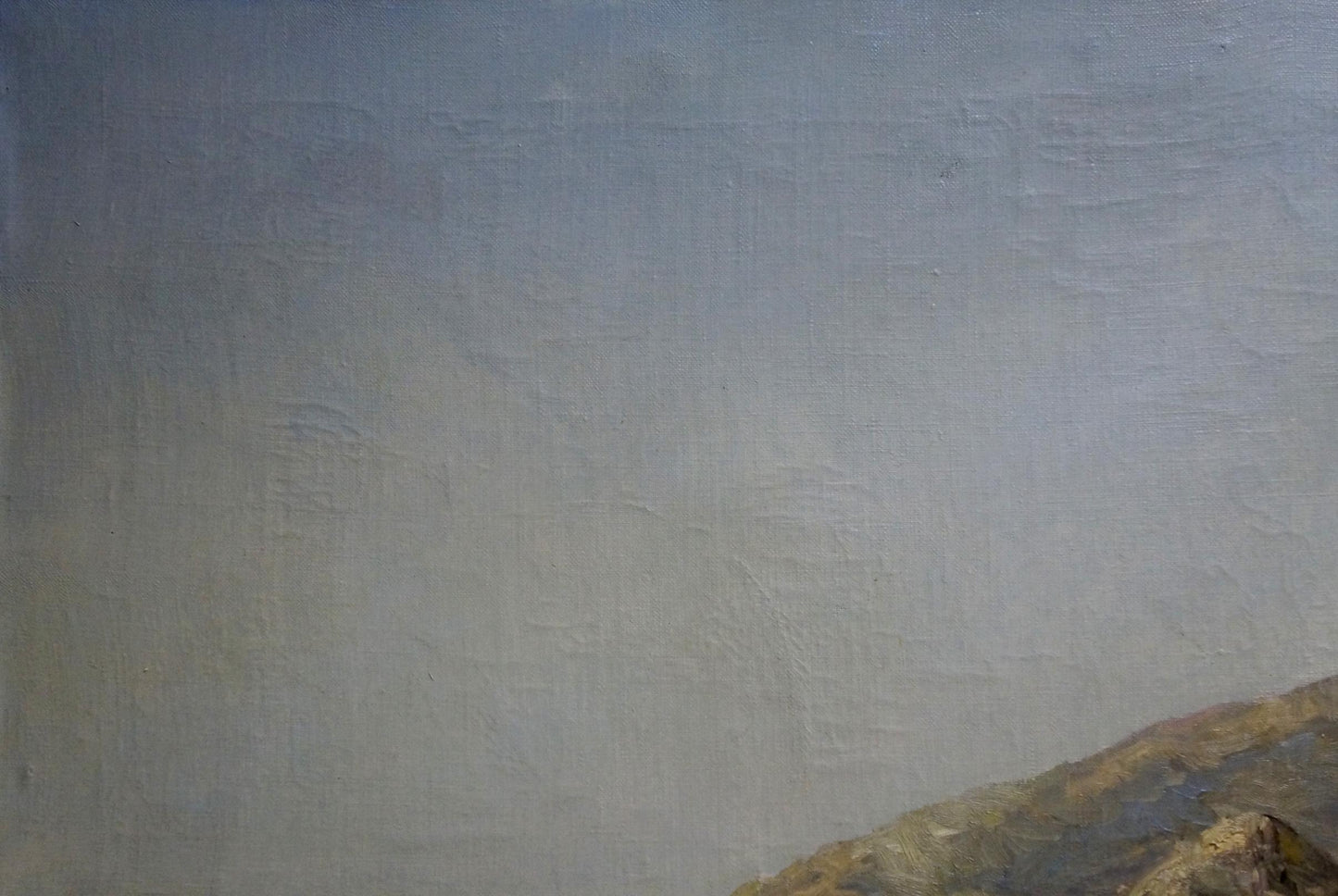 Oil painting Sea shore Ferber A with textured muted blue-gray sky
