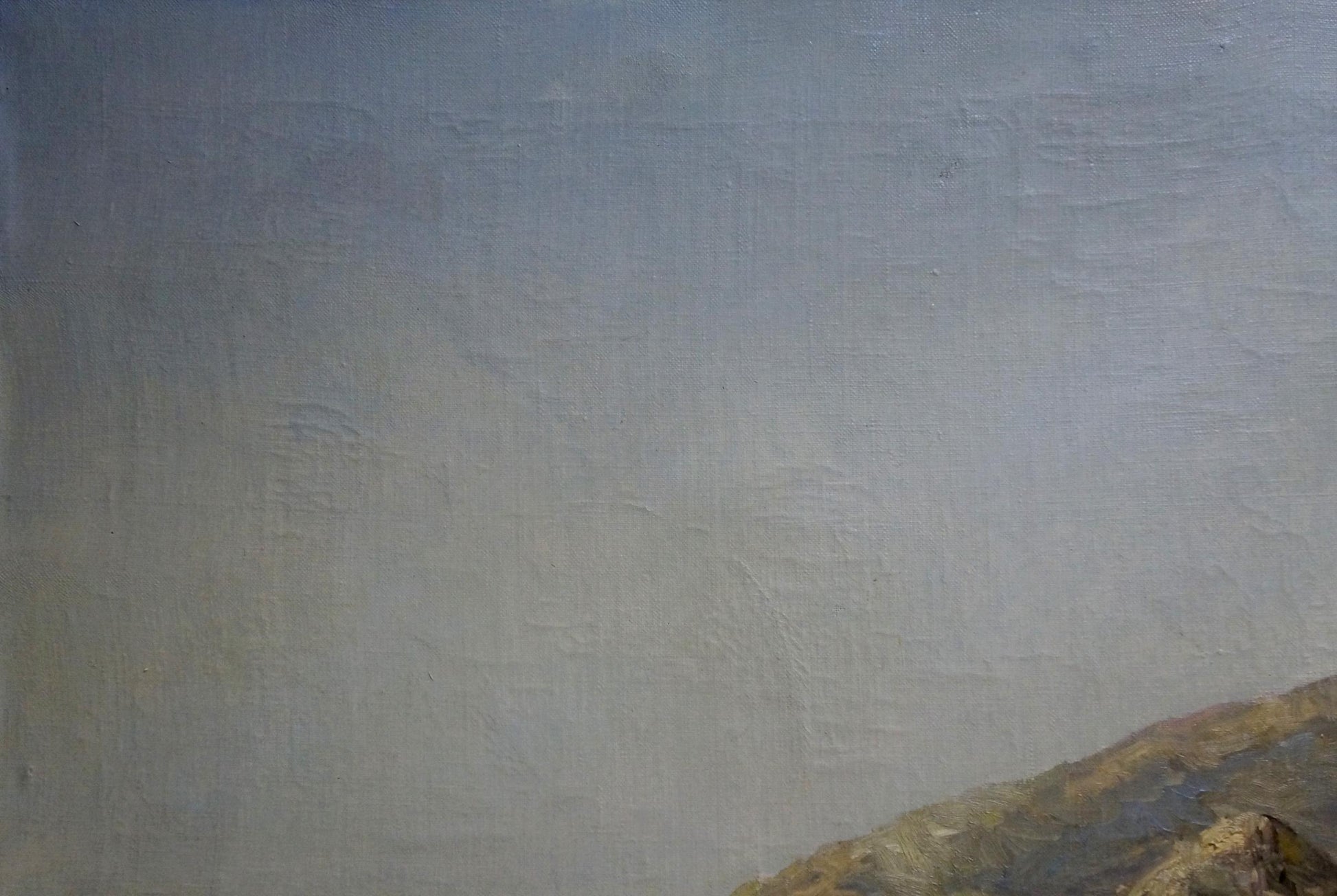 Oil painting Sea shore Ferber A with textured muted blue-gray sky