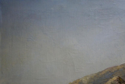 Oil painting Sea shore Ferber A with textured muted blue-gray sky