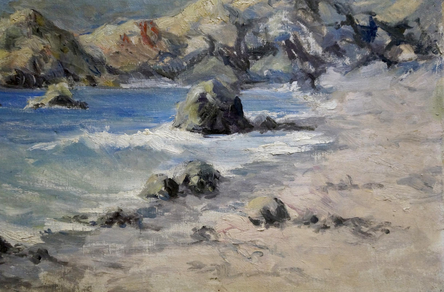 Oil painting Sea shore Ferber A: impressionist coastal scene with waves and rocks
