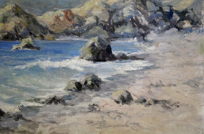 Oil painting Sea shore Ferber A: impressionist coastal scene with waves and rocks