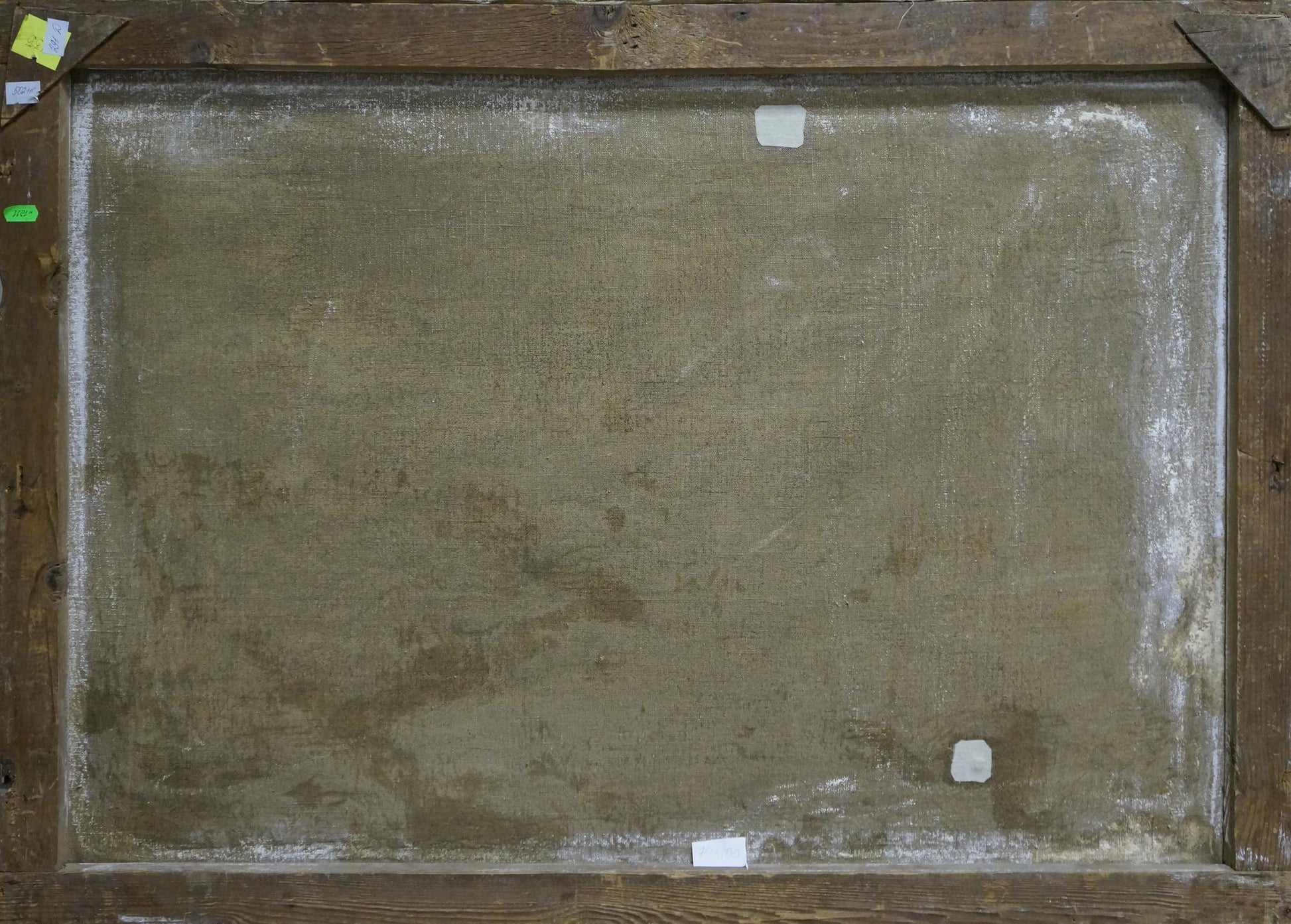 Back of framed Oil painting Sea shore Ferber A with weathered beige canvas