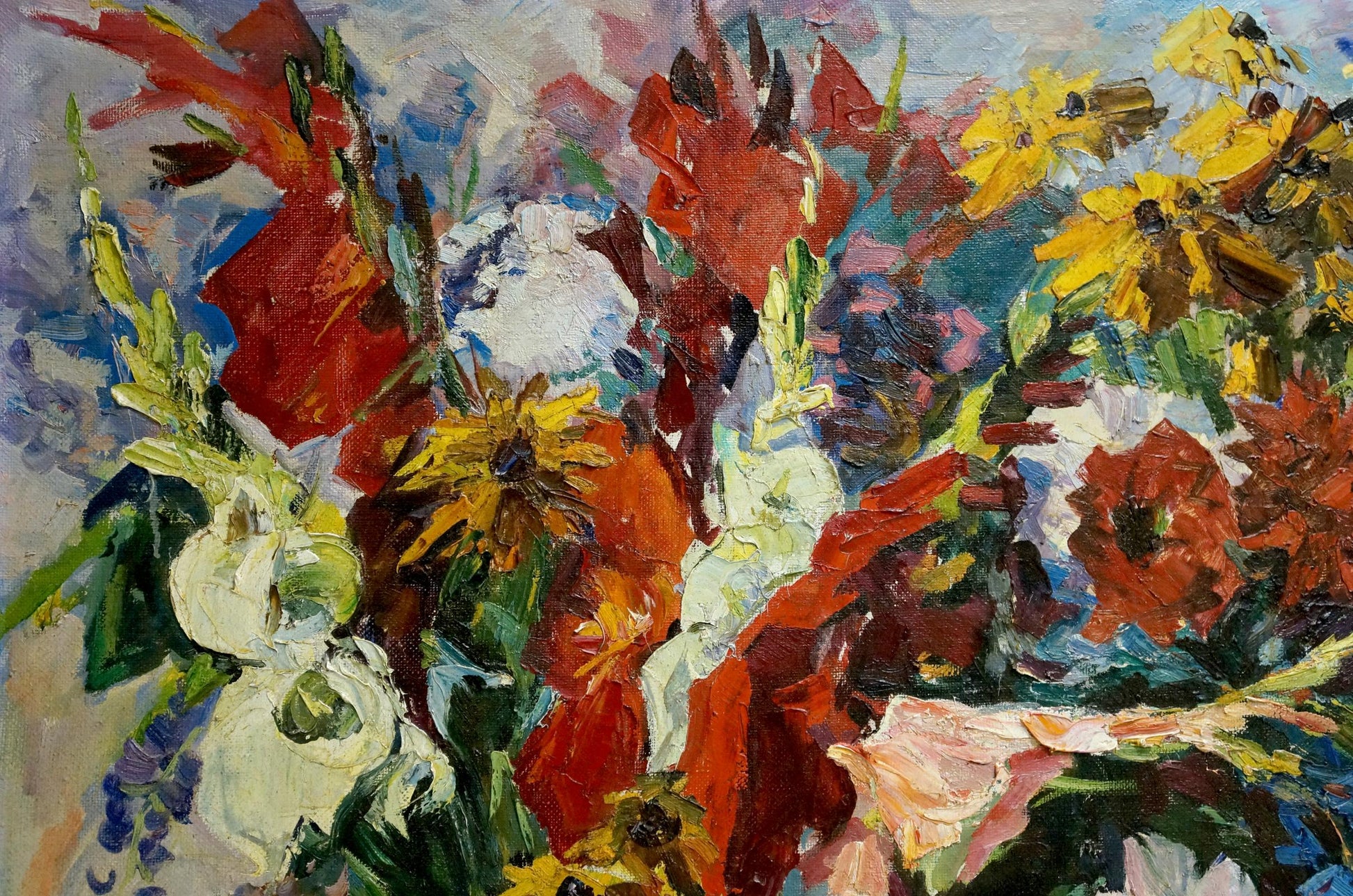 Vibrant impressionist oil painting Flowers for a girl by Vladimir Zhugan