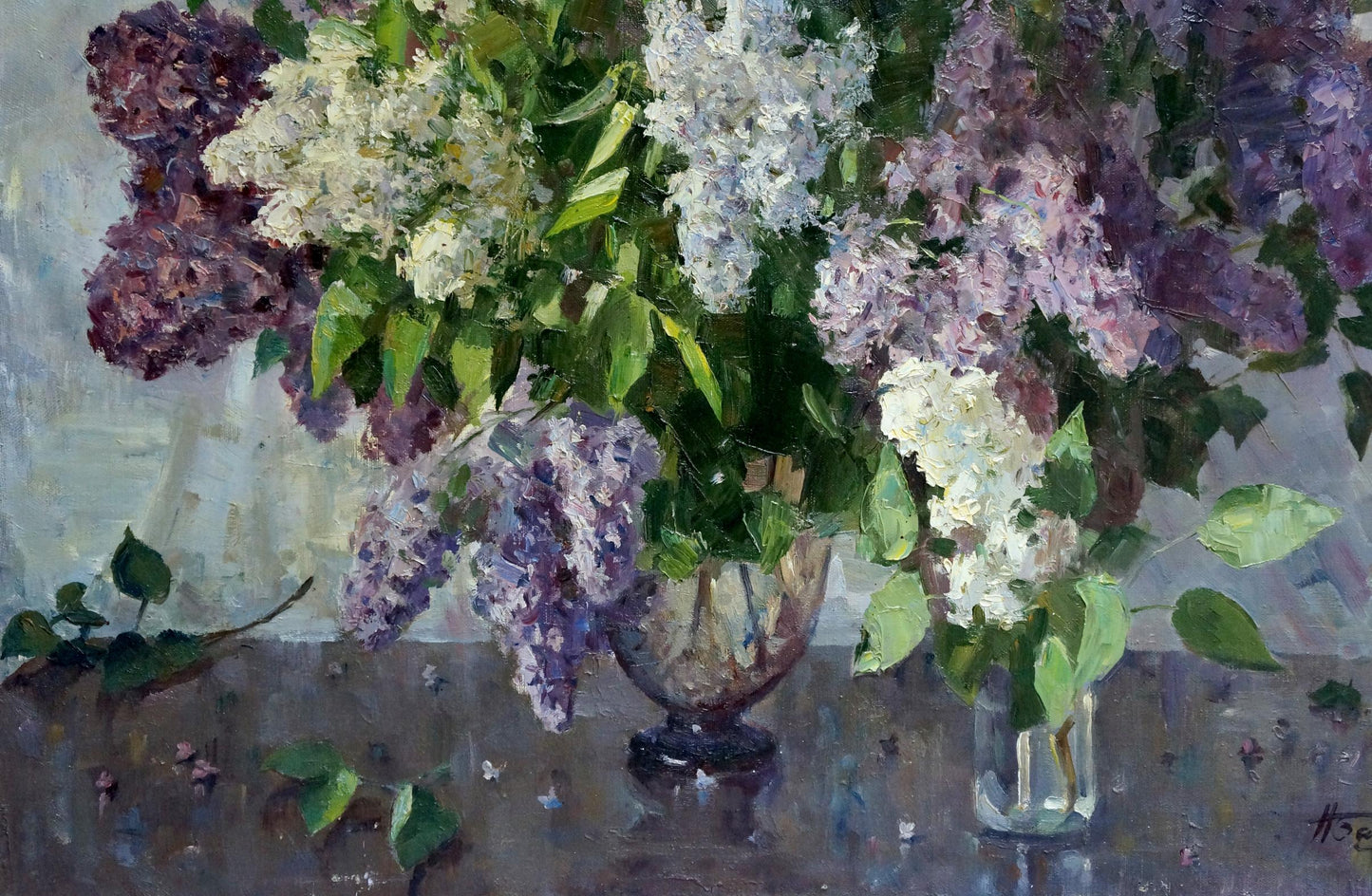 Oil painting of lush lilac blossoms by Bazylev Nikolay Ivanovich