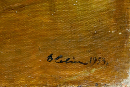 Back of Oil painting Portrait of Lenin Savin Victor Markiyanovich with black cursive b signature