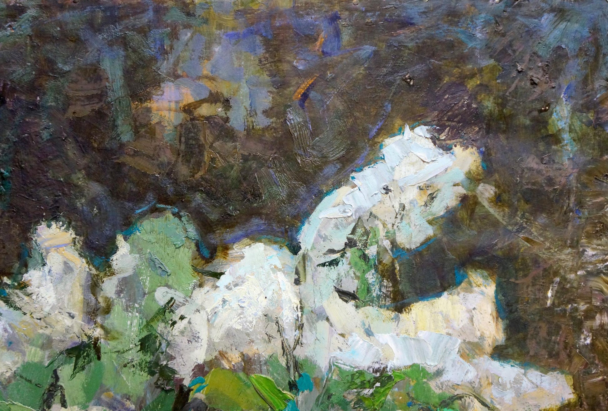 White and green impasto floral oil painting by Ryman Evgeny Nikolaevich