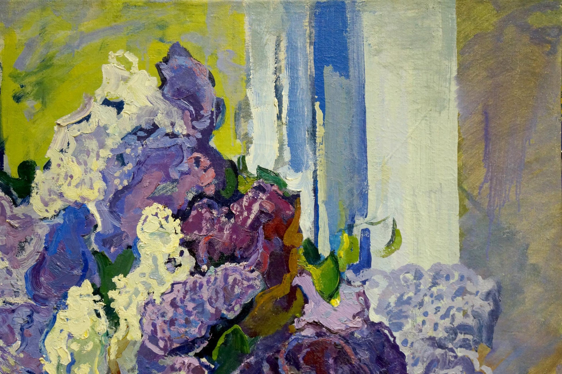 Oil painting Lilac by the Window by Tolpekin Yuri, vibrant lilacs