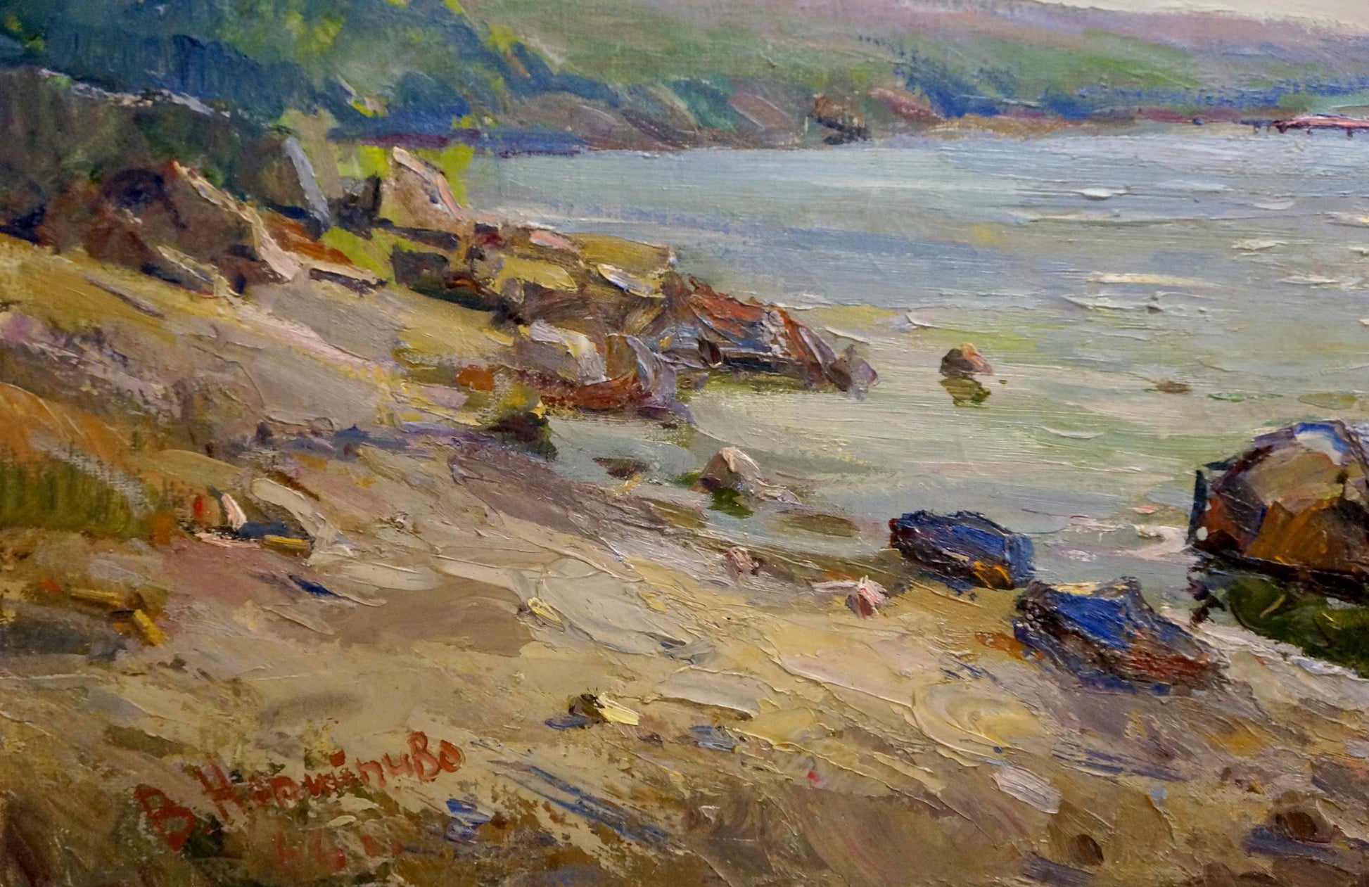 Textured impressionist oil painting of rocky seashore by Nepiypivo Vasily Ignatievich