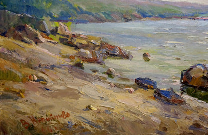 Textured impressionist oil painting of rocky seashore by Nepiypivo Vasily Ignatievich