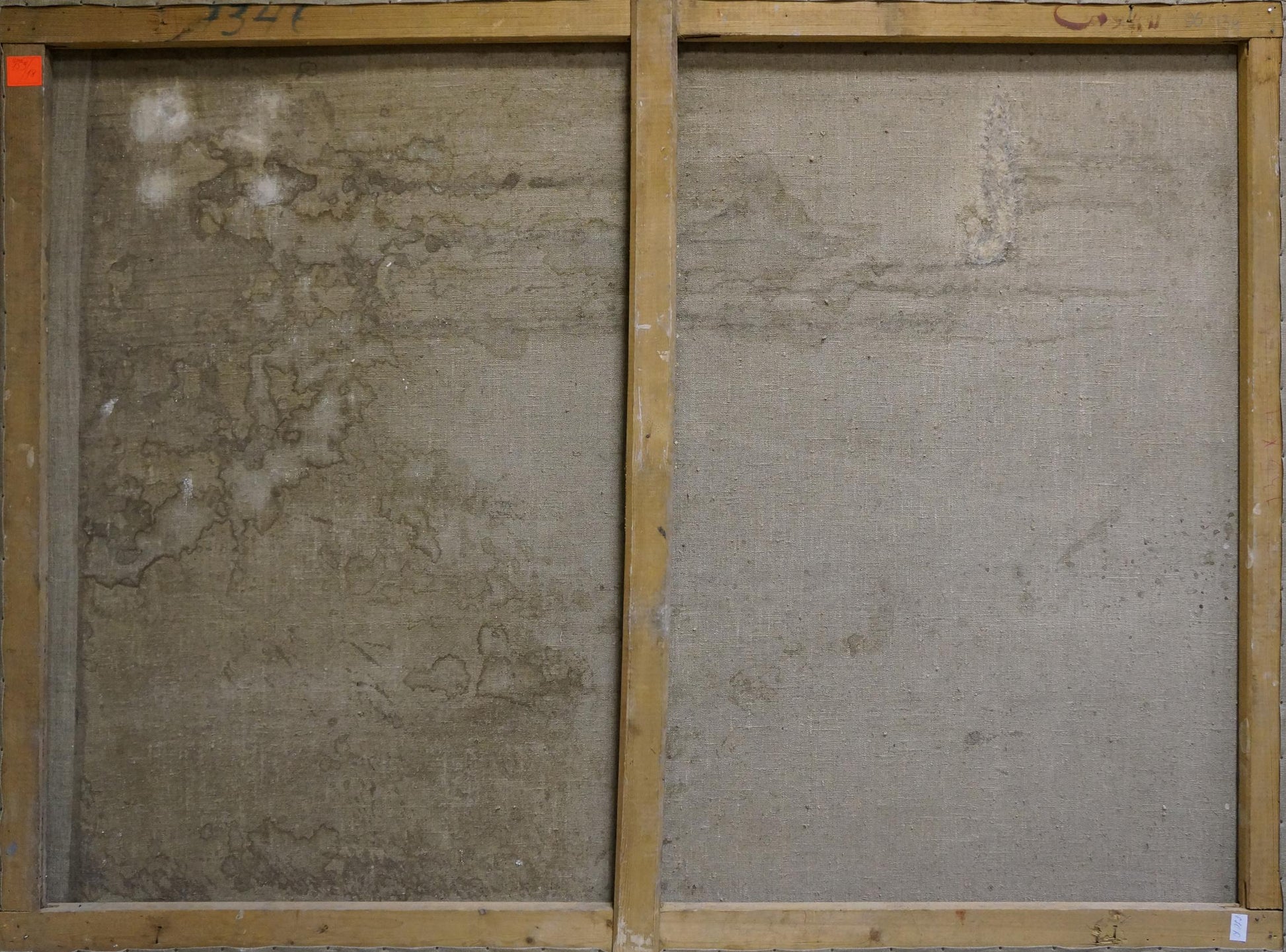 Back of aged canvas with wooden stretcher bars, Sea shore by Nepiypivo Vasily Ignatievich