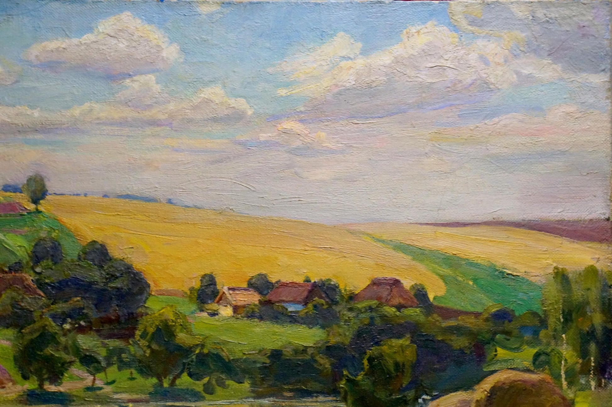 Vibrant impressionist oil painting Haystacks by Basanets Yuri Petrovich