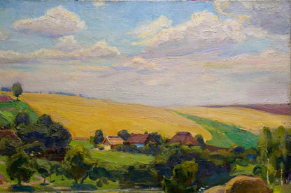 Vibrant impressionist oil painting Haystacks by Basanets Yuri Petrovich