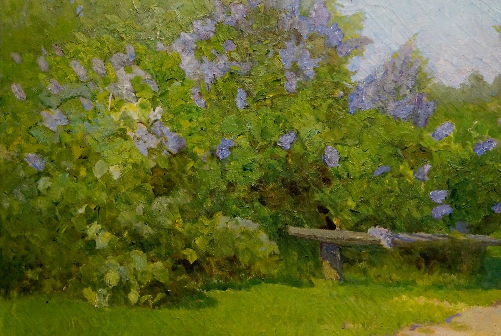 Oil painting by Zharenko Lavrentiy Semenovich: lush green bush with purple flowers
