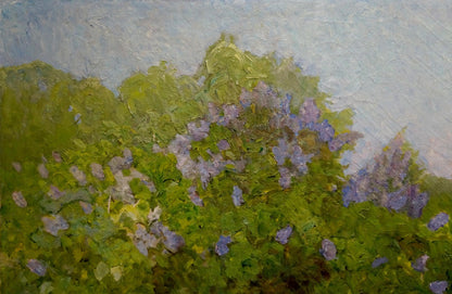 Oil painting of lush lilac bush by Zharenko Lavrentiy Semenovich