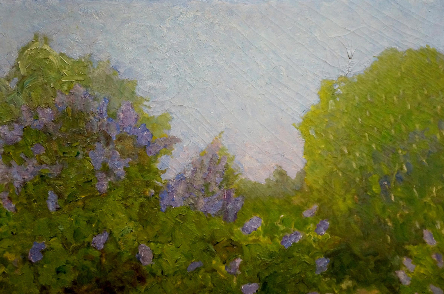 Oil painting of summer landscape with purple flowers by Zharenko Lavrentiy Semenovich