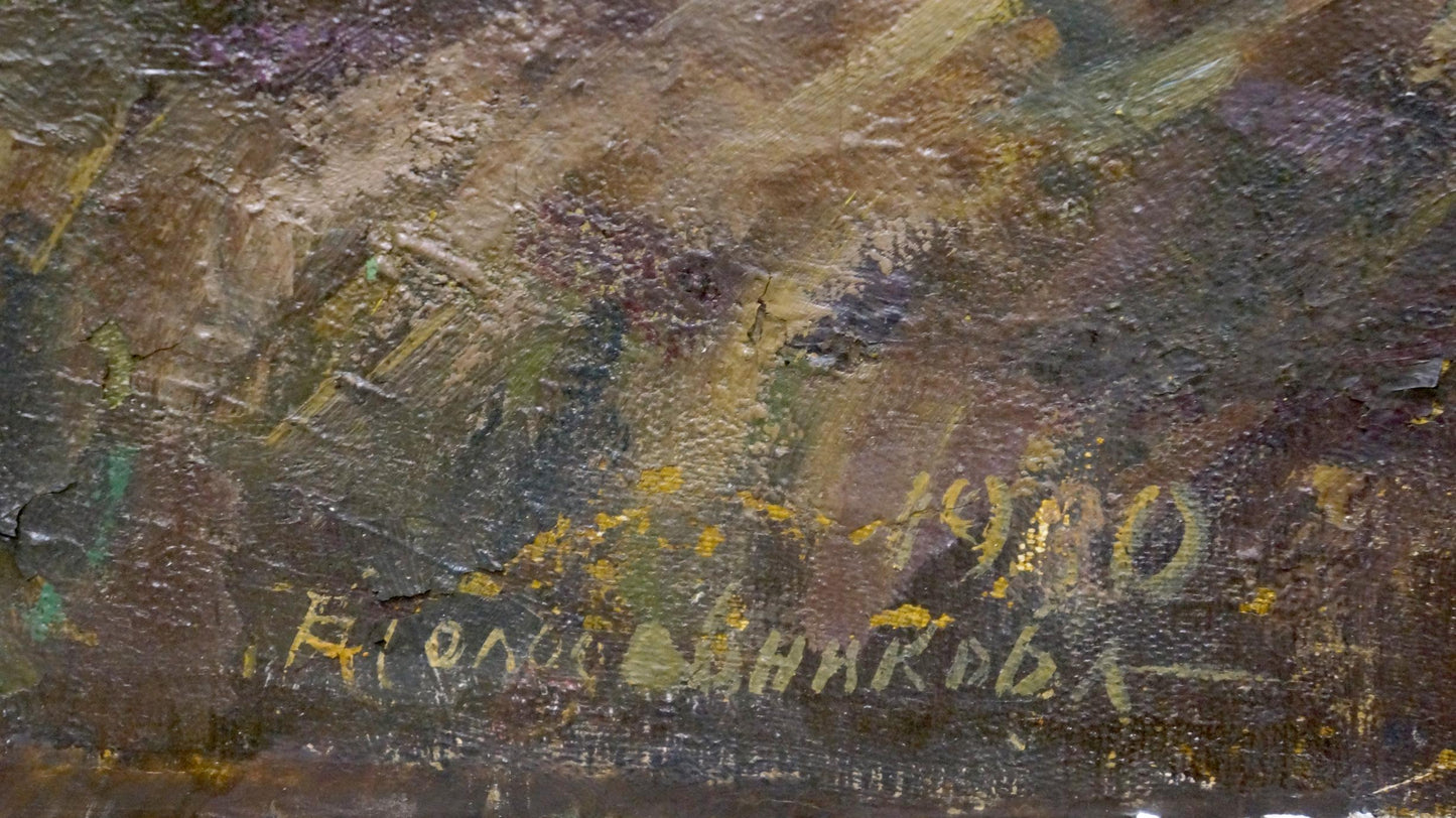 Oil painting Fruits by Tolokonnikova Margarita Nikolaevna, textured impasto in browns and purples