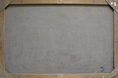 Back of Sevets Victor Stepanovich oil landscape painting in wooden frame