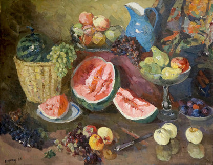 Oil painting of sliced watermelon by Alexander Kerzhner