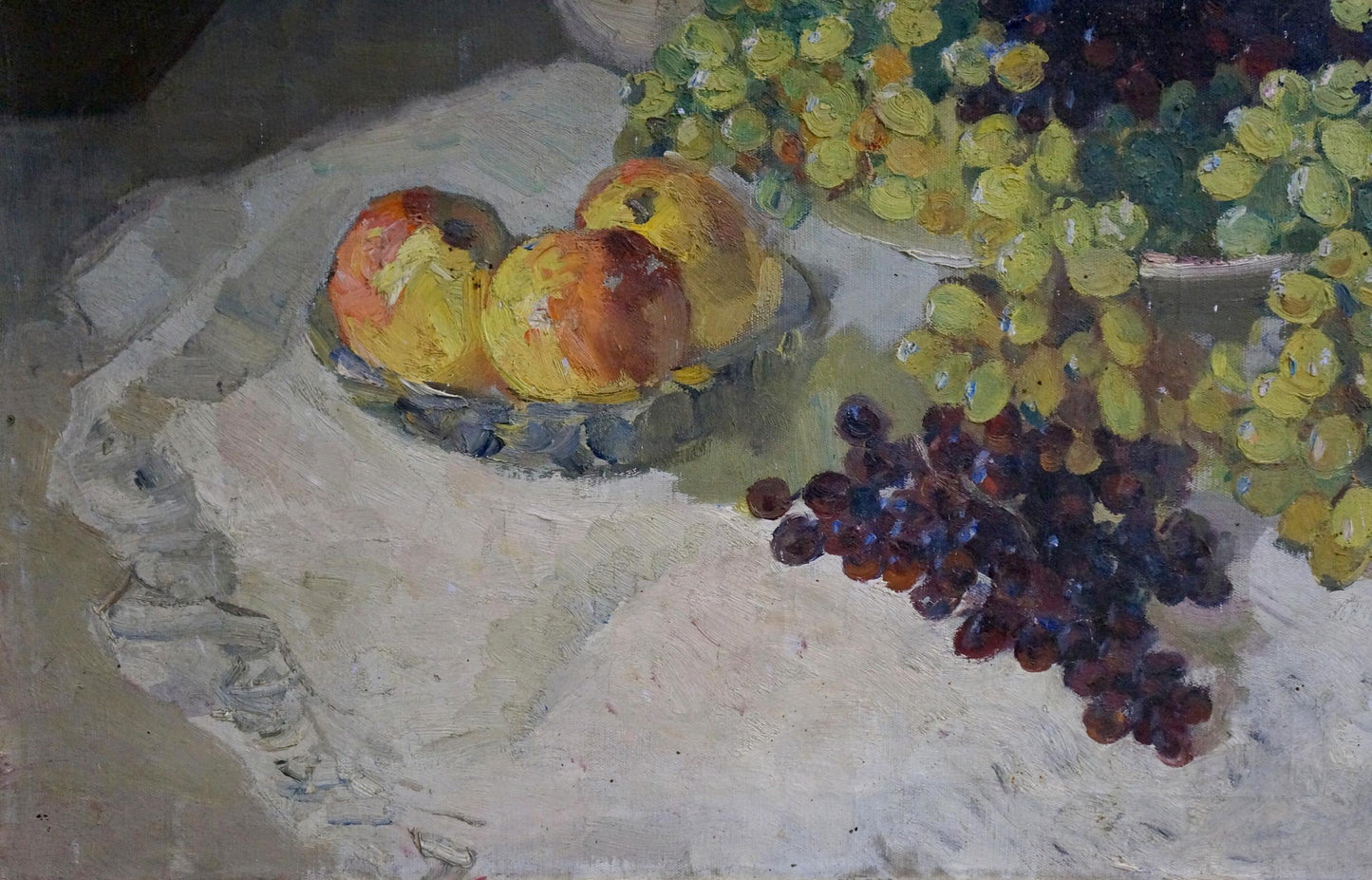 Oil painting of yellow orange peaches in bowl by Alexander Kerzhner