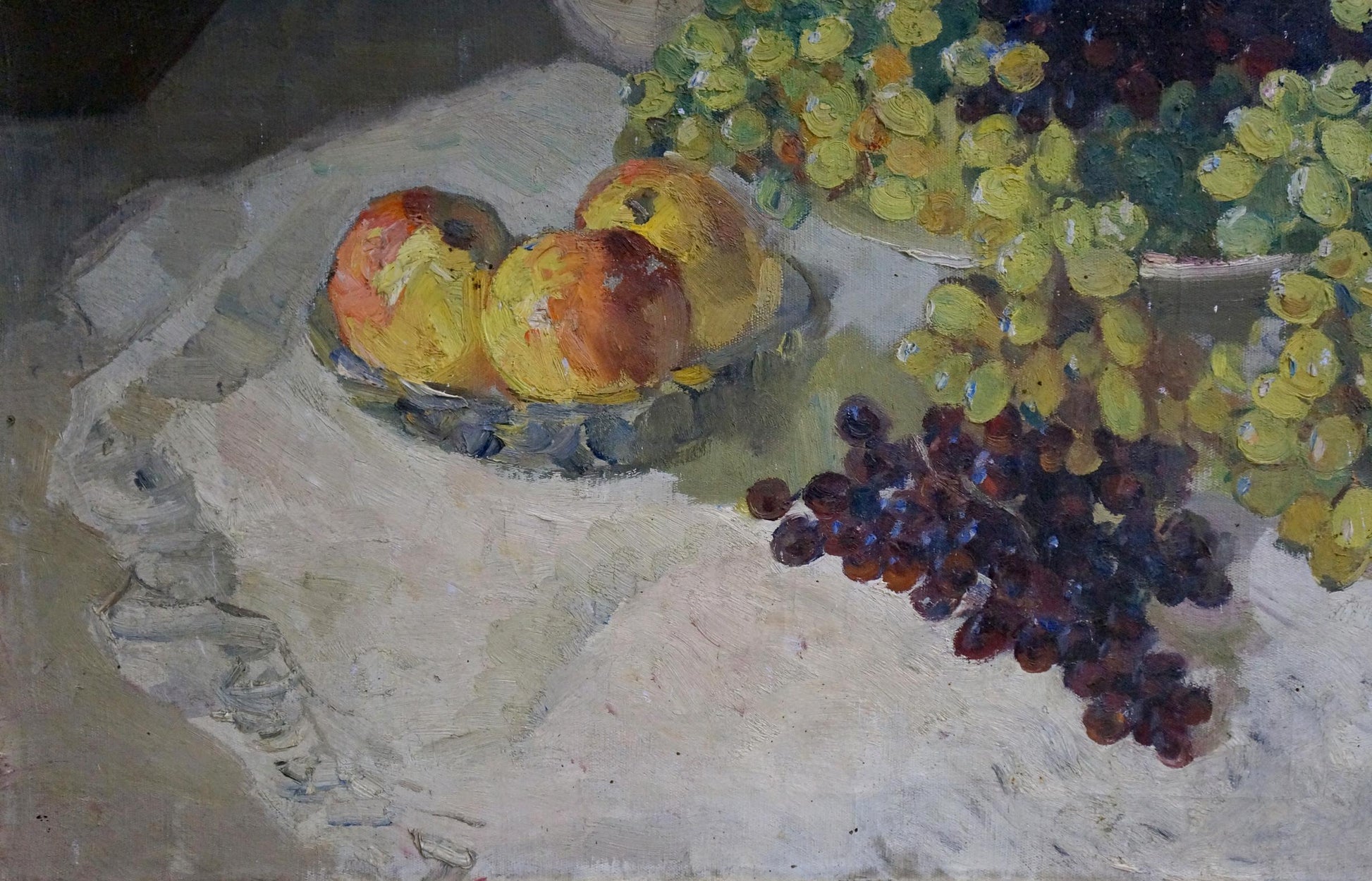 Oil painting of yellow orange peaches in bowl by Alexander Kerzhner