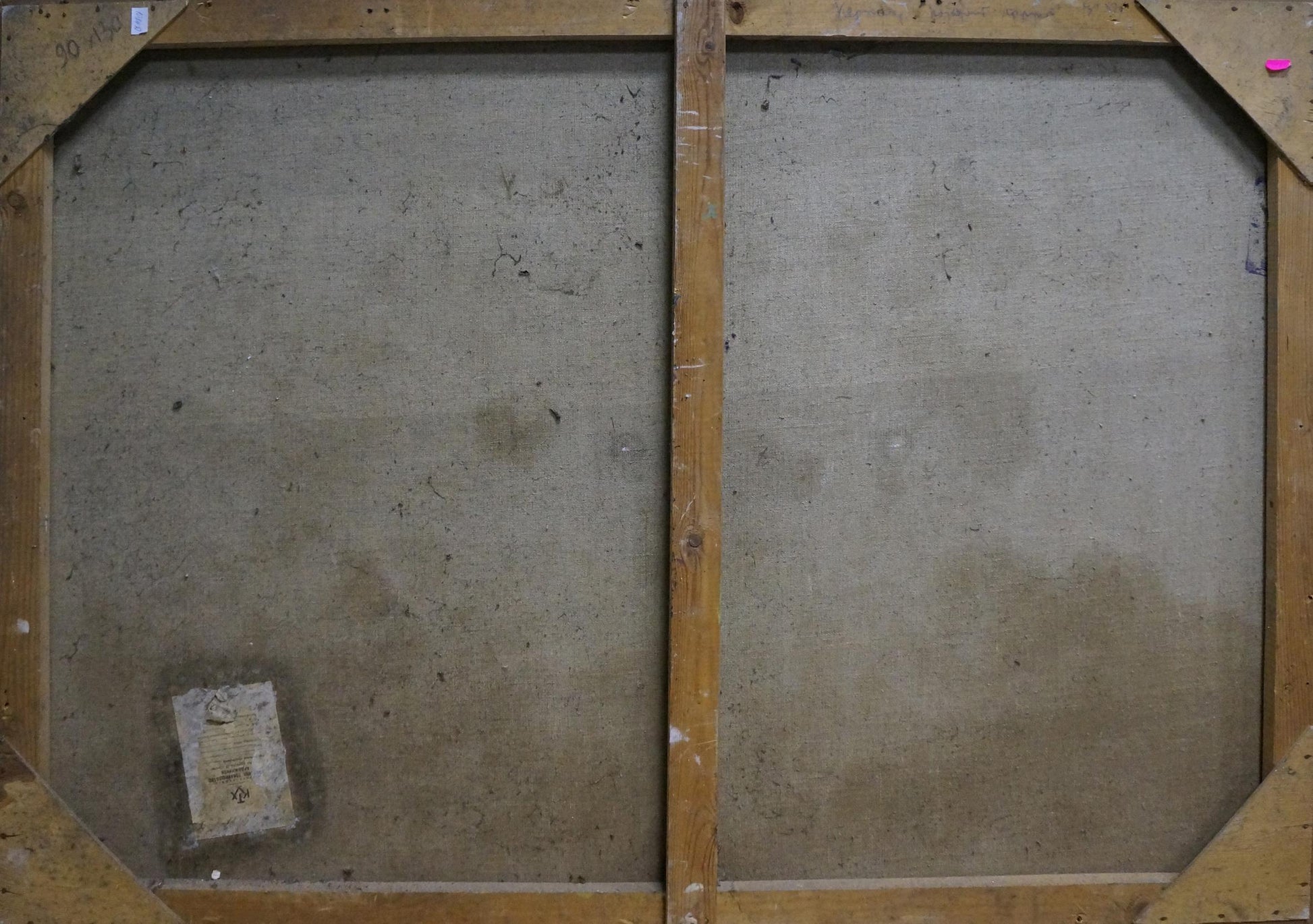 Back of Alexander Kerzhner oil painting canvas with gray textured surface