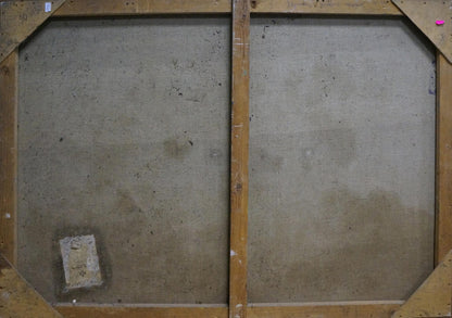 Back of Alexander Kerzhner oil painting canvas with gray textured surface