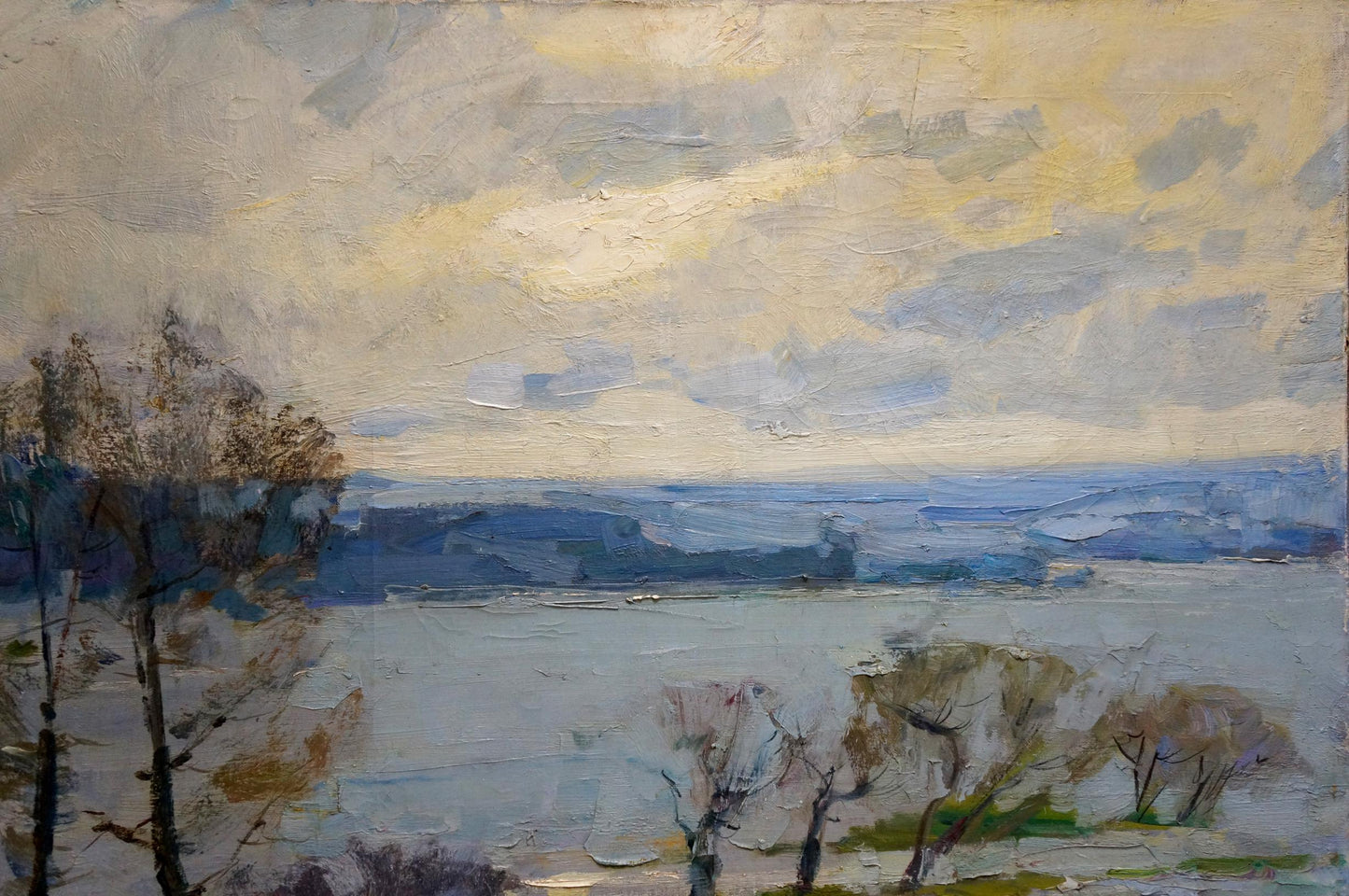 Oil painting landscape by Zakharov Fedor Zakharovich, tranquil blue-gray water