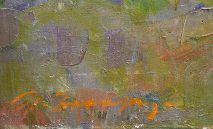 Oil painting landscape by Zakharov Fedor Zakharovich, abstract textured greens and purples