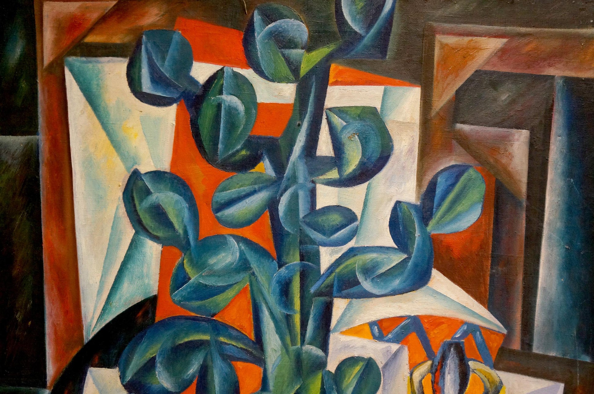 Cubist blue green cactus still life oil painting by Kakichev Yuri Petrovich