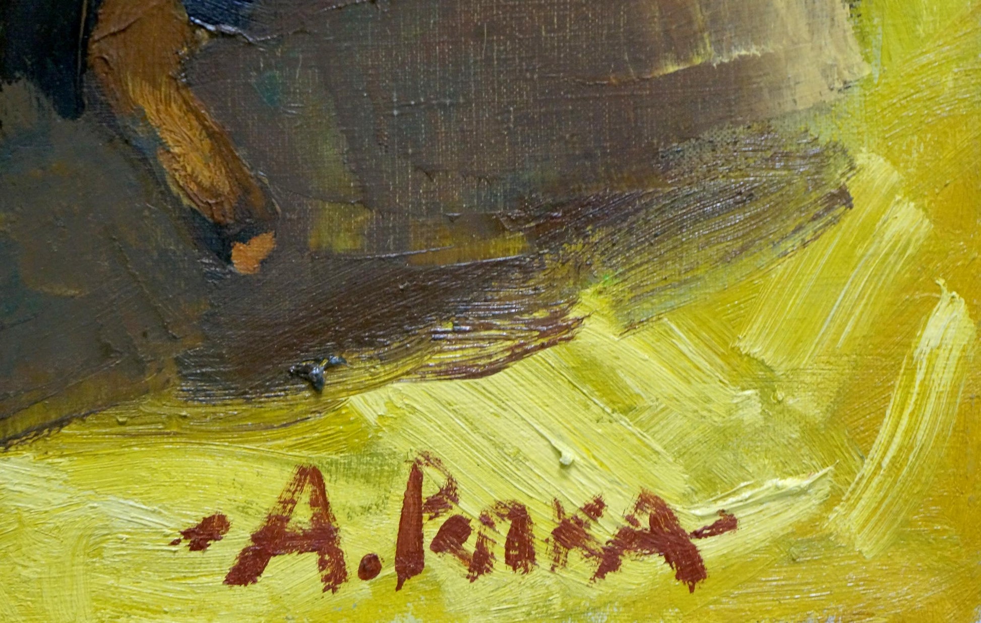 Bold red a. signature on back of Oil painting Dancing Sailors Repka Alexander Sergeevich