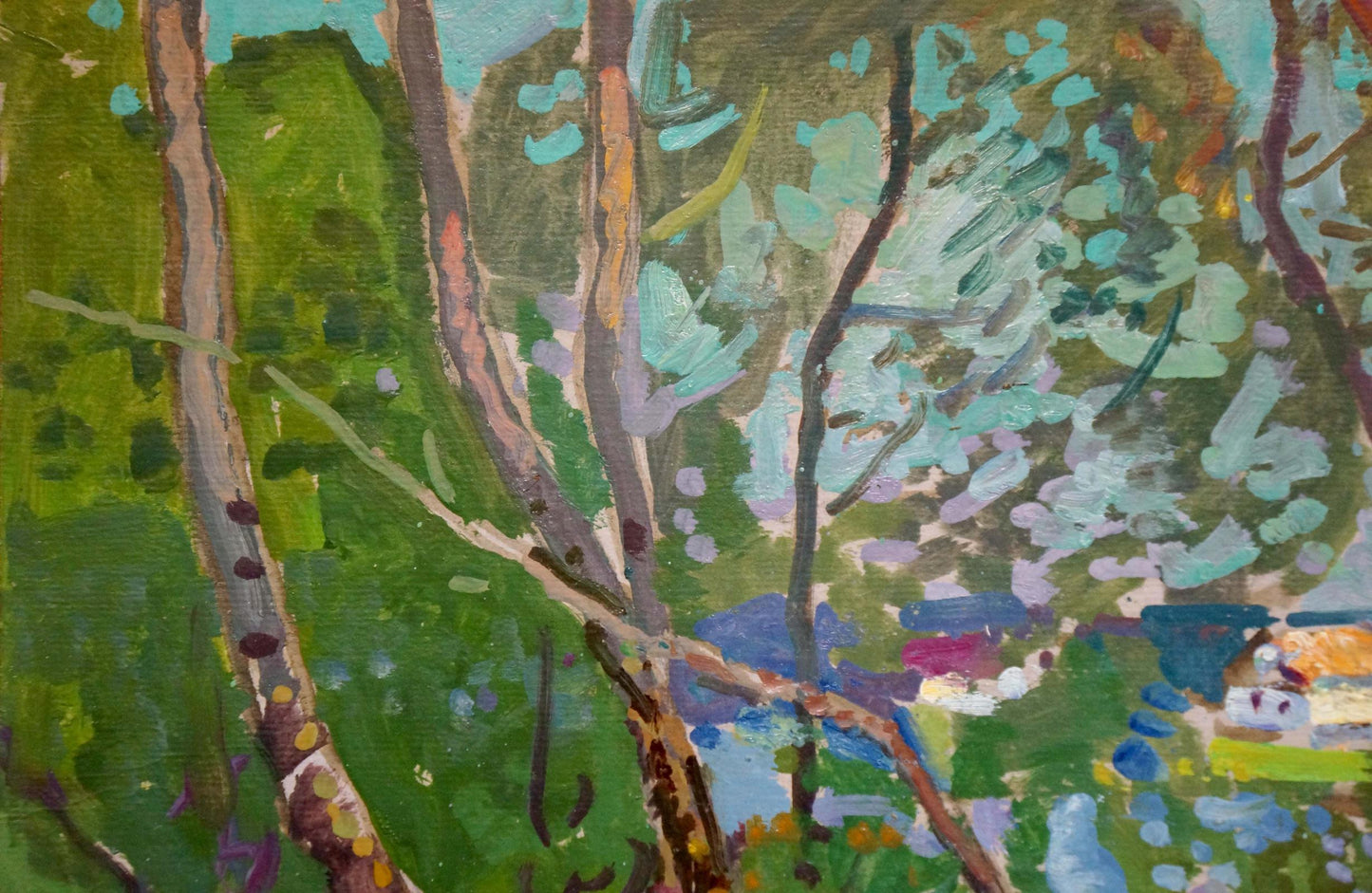 Vibrant impressionist oil painting of village landscape by Gaiduk Viktor Kirillovich
