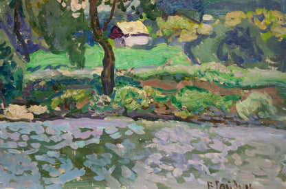 Vibrant impressionist oil painting of serene pond by Gaiduk Viktor Kirillovich