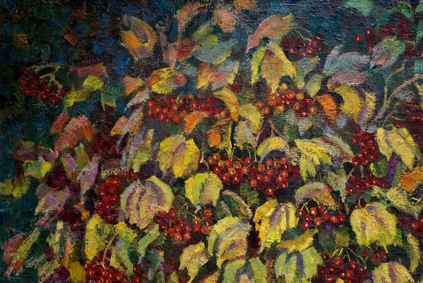 Oil painting of vibrant red viburnum by Dmitry Matveevich Syrovatka