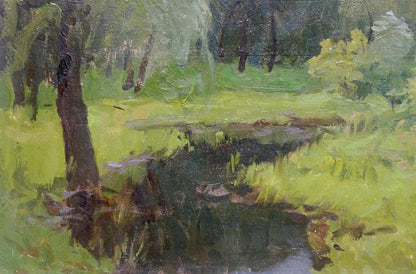 Serene impressionistic forest stream oil painting Before the Rain by Gaiduk Viktor Kirillovich
