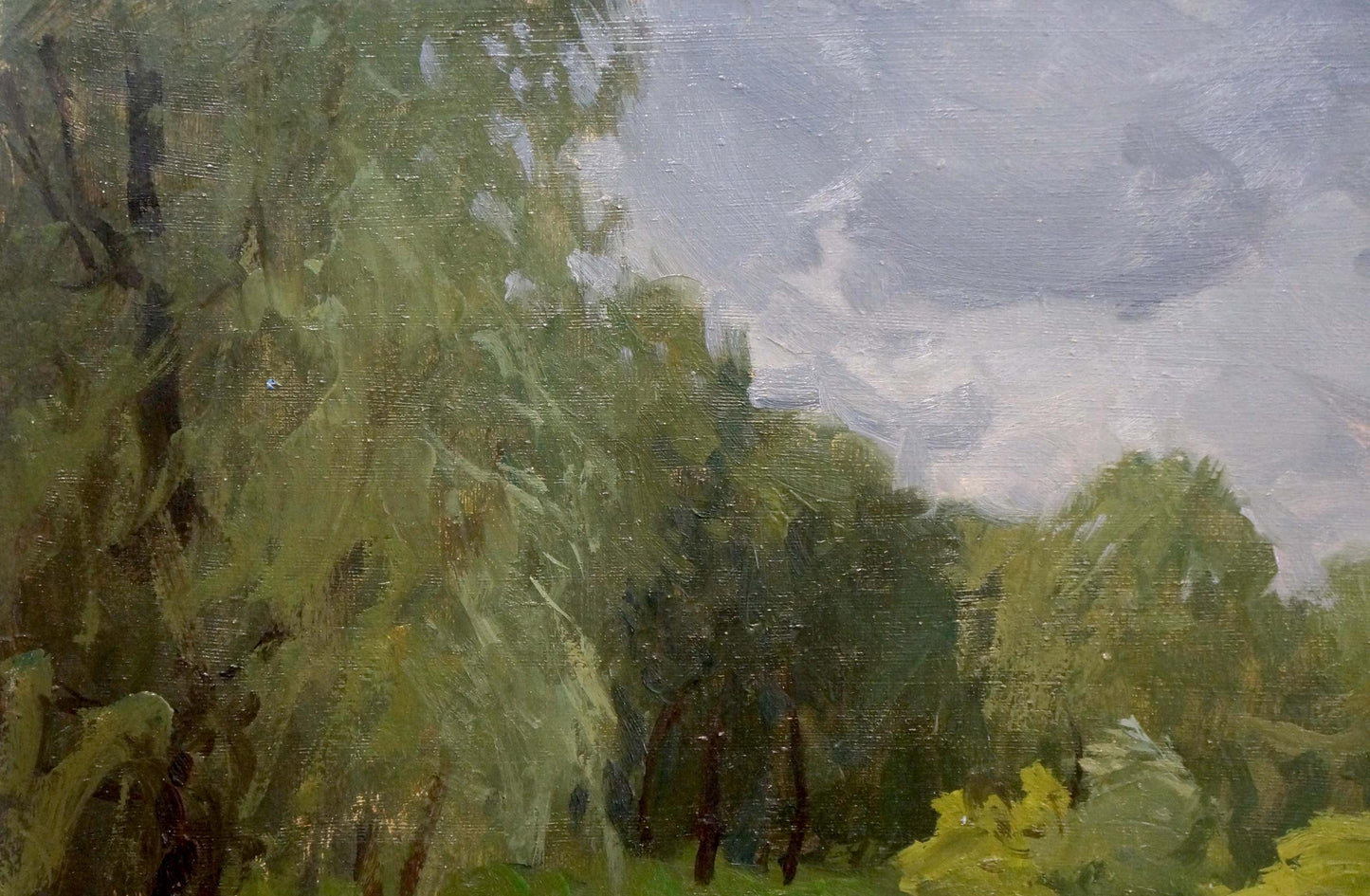 Oil painting Before the Rain by Gaiduk Viktor Kirillovich, lush forest scene