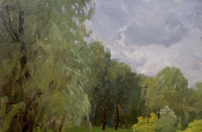 Oil painting Before the Rain by Gaiduk Viktor Kirillovich, lush forest scene