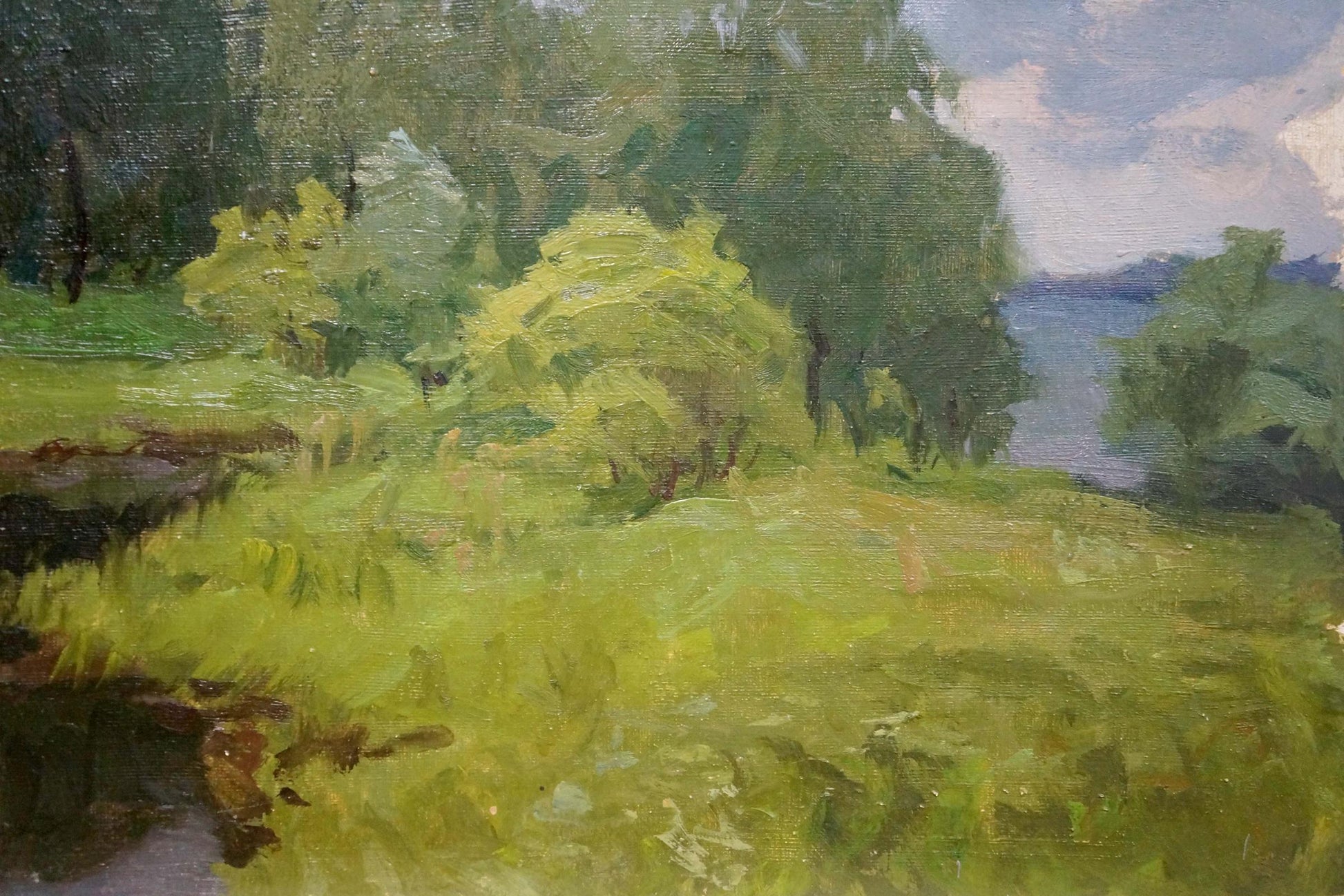 Oil painting Before the Rain by Gaiduk Viktor Kirillovich lush green landscape