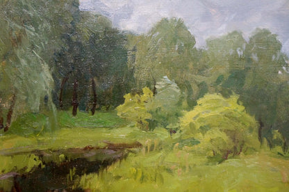 Serene oil painting Before the Rain by Gaiduk Viktor Kirillovich, lush forest