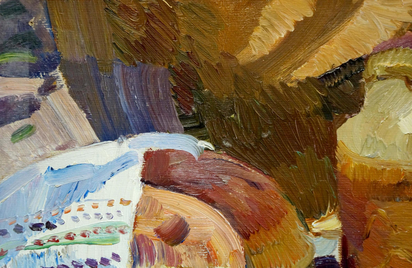 Textured impressionistic oil painting of rural bread by Zhezher Anatoly Mikhailovich