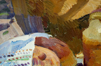 Textured impressionistic oil painting of rural bread by Zhezher Anatoly Mikhailovich