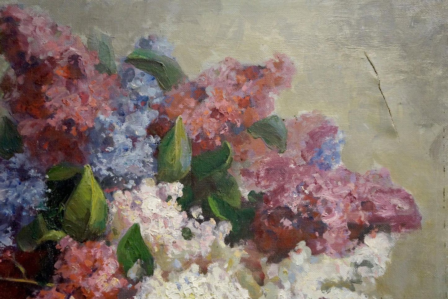 Oil painting Still life by Andrey Andreevich Sinitar: lilac blossoms