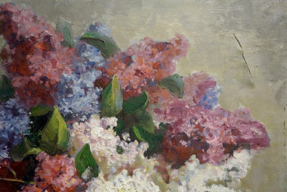 Oil painting Still life by Andrey Andreevich Sinitar: lilac blossoms