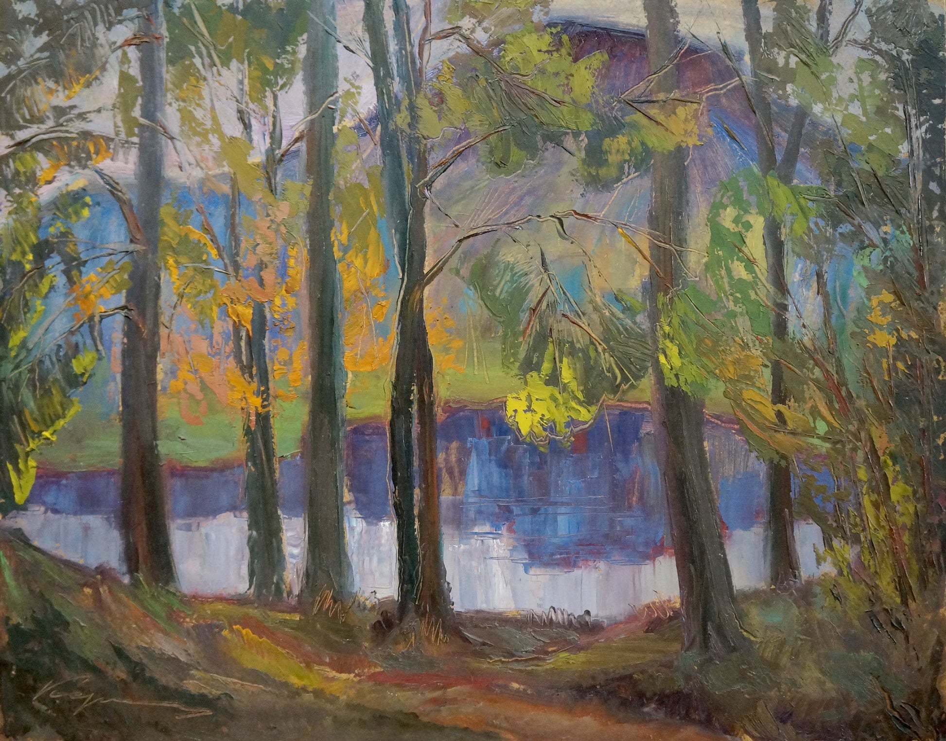 Vibrant impressionist oil painting Lake in the forest by Nikolay Keretchanin