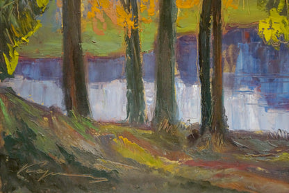 Vibrant impressionist oil painting Lake in the forest by Nikolay Keretchanin