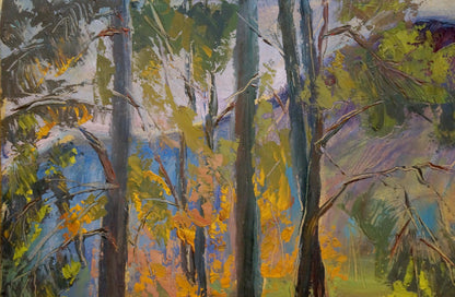 Impressionistic oil painting of lake in forest by Nikolay Keretchanin