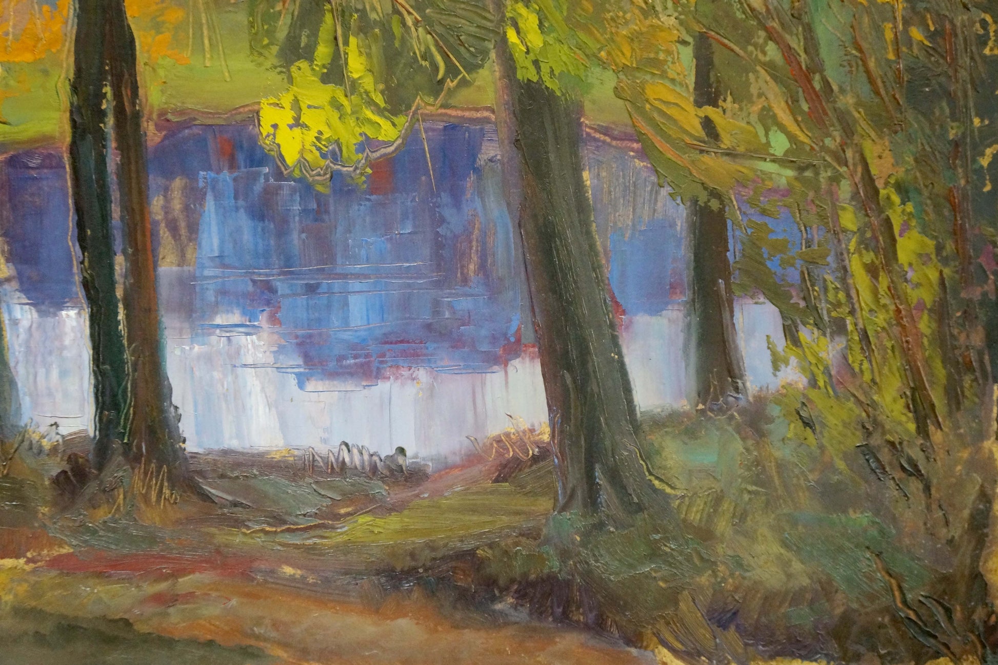 Vibrant impressionist oil painting Lake in the forest by Nikolay Keretchanin
