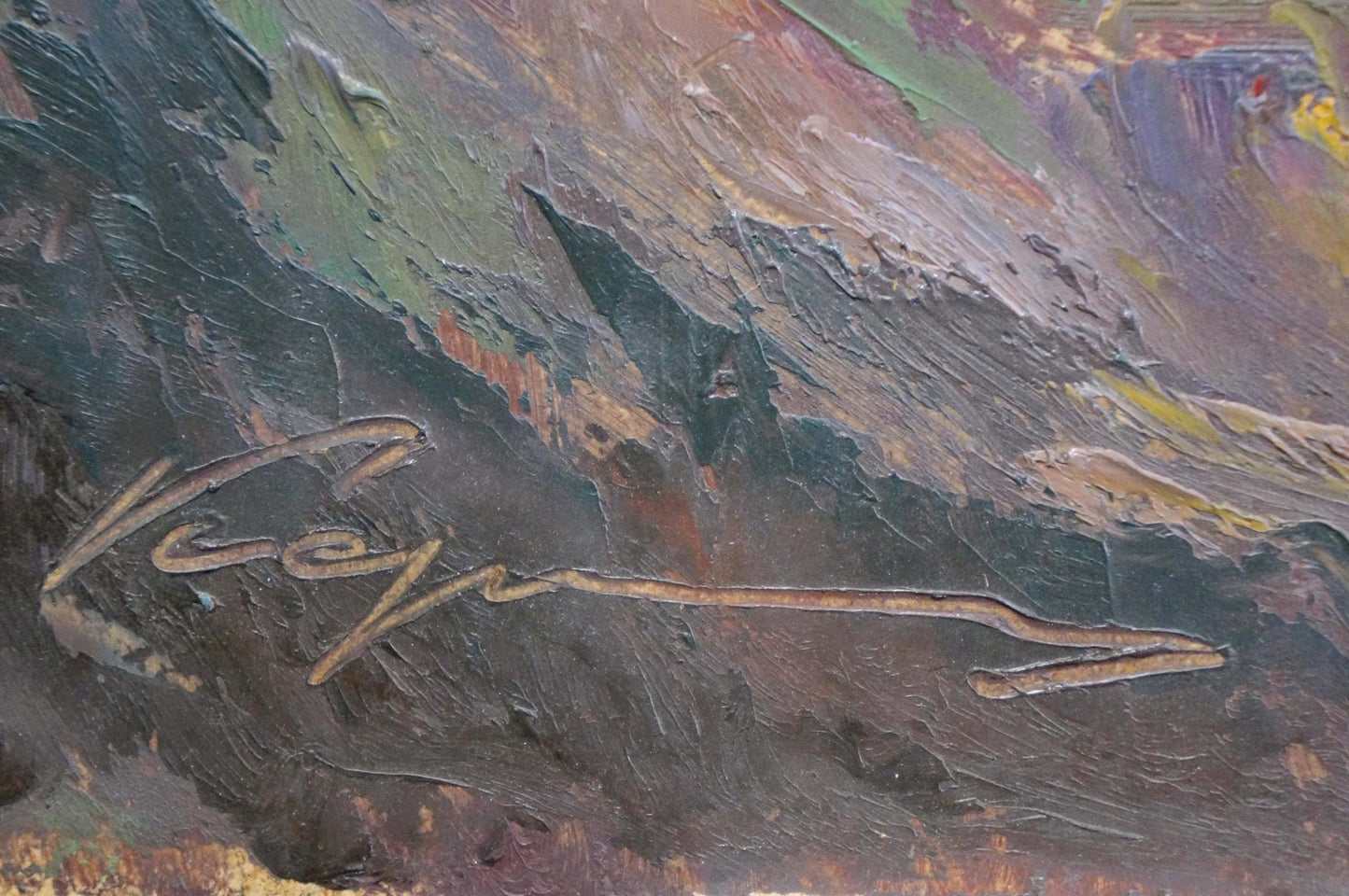 Textured oil painting of lake in forest by Nikolay Keretchanin