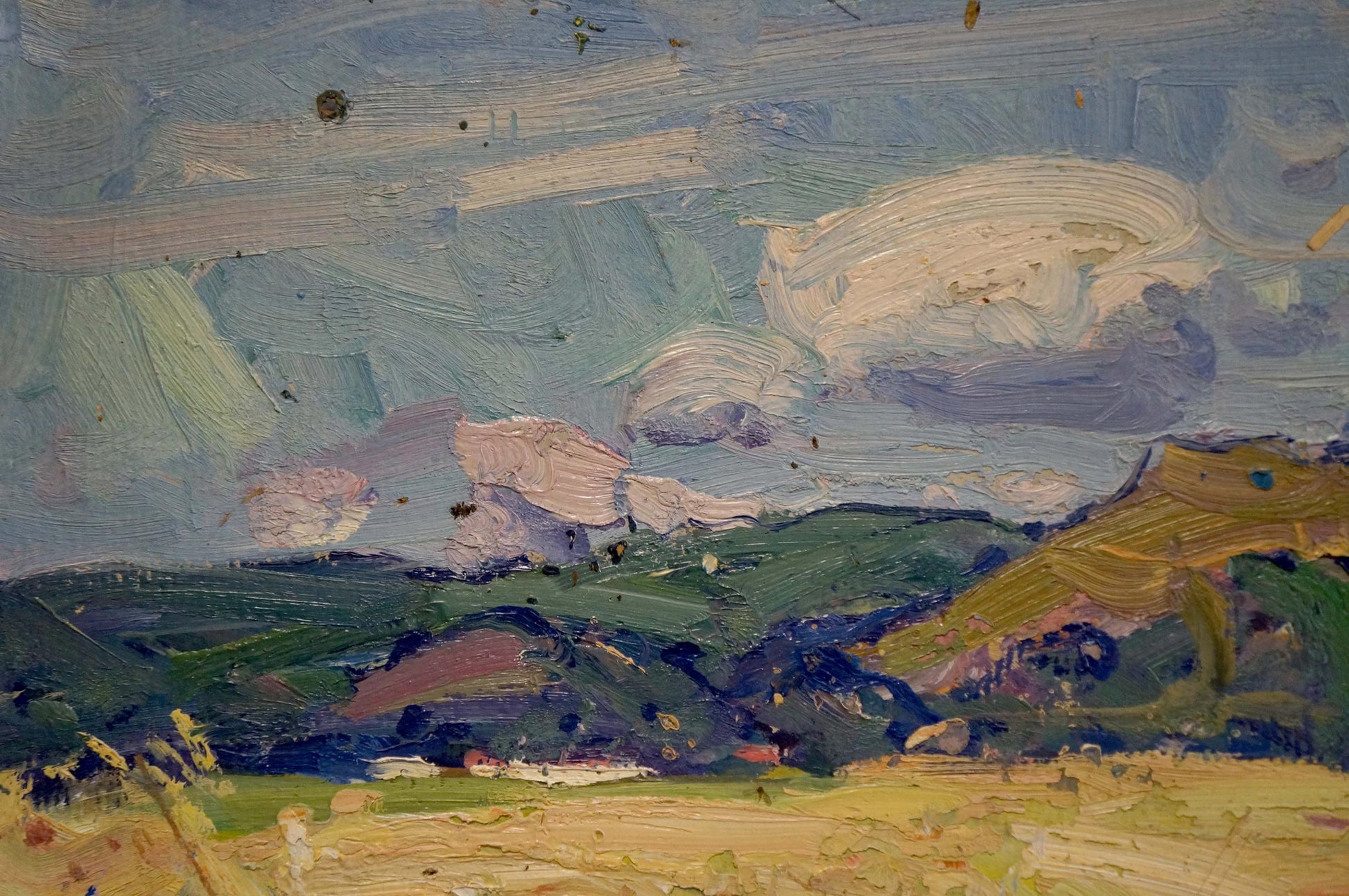 Oil painting Fields by Kolosovsky Georgy Sergeevich, textured hills under cloudy sky